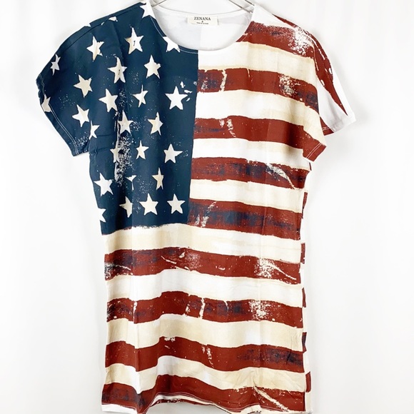 Zenana American Flag Print Short Sleeve Top - Picture 4 of 14